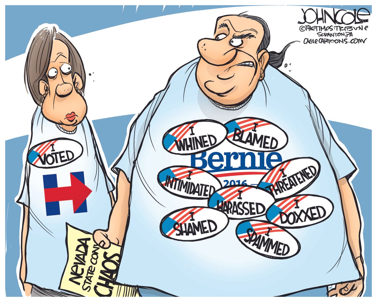 Political Cartoon U.S. Bernie Hillary Nevada 2016