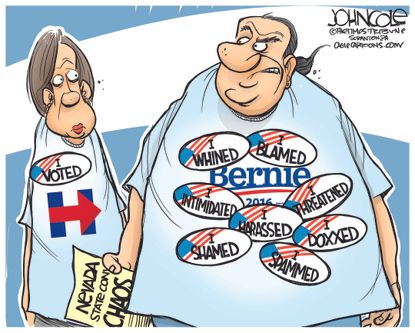 Political Cartoon U.S. Bernie Hillary Nevada 2016