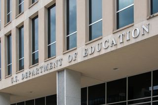 The Entrance of the Lyndon B. Johnson Department of Education building in Washington, DC.