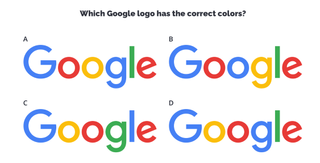 Screenshot from the Semblance online quiz featuring 4 Google logos, 3 of which contain the wrong colours