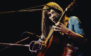 Steve Howe performs with Yes at the Rainbow Theatre in London on January 14, 1972