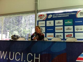 Catherine Pendrel (Luna) in a press conference at the 2011 Mountain Bike World Championships