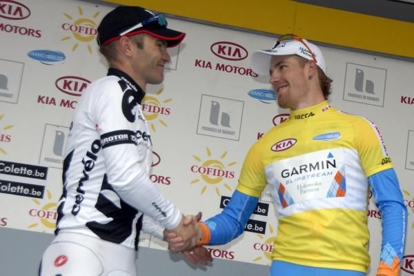 Roger Hammond (Cervelo TestTeam) contratulates Tyler Farrar (Garmin-Slipstream)