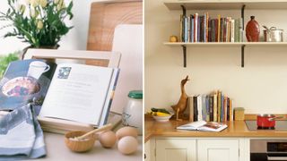 Cookbooks on display in a kitchen