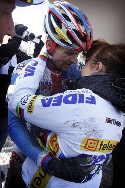 Stybar gets some love after his win.