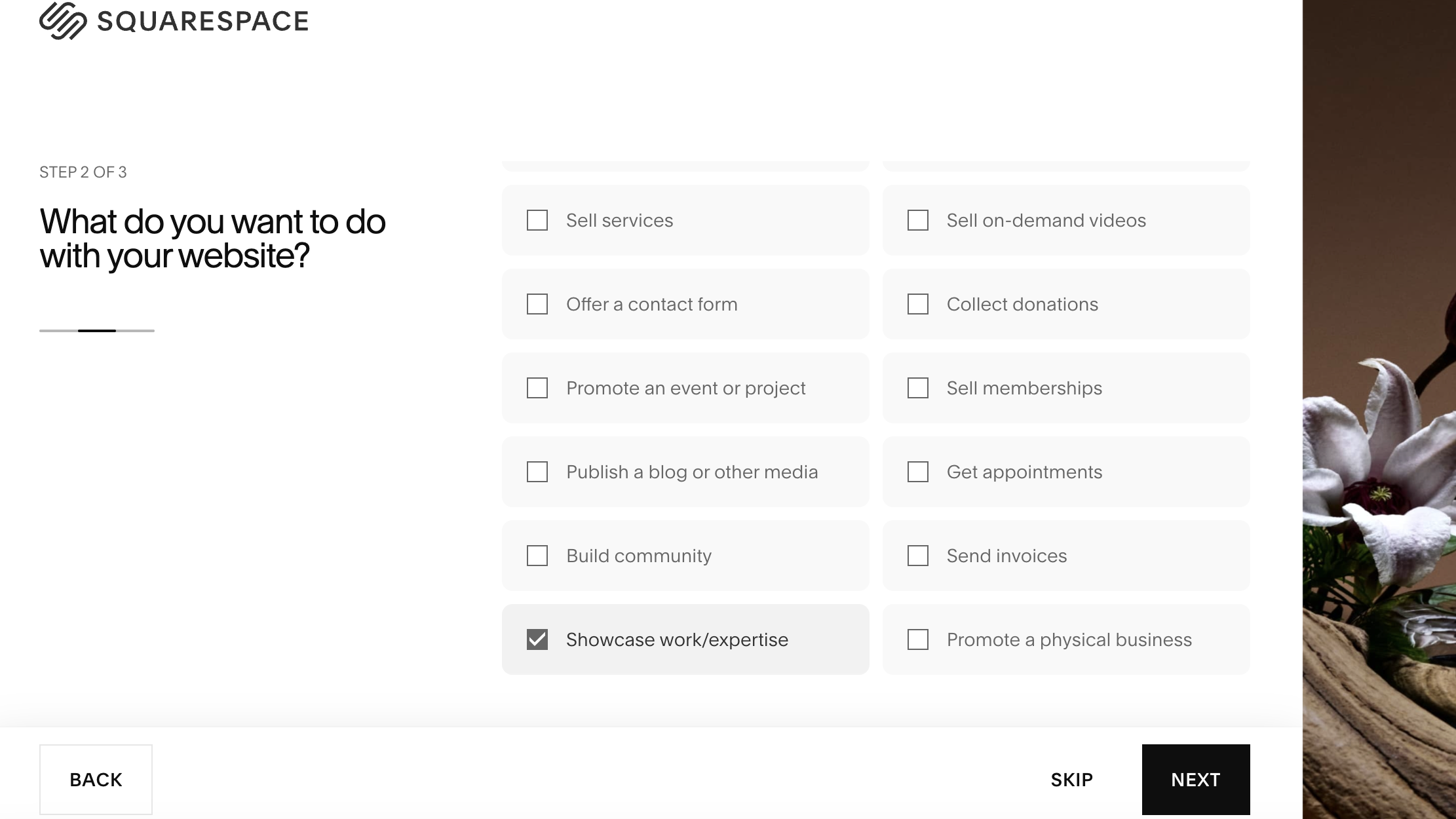 Screengrab showing setup process in Squarespace