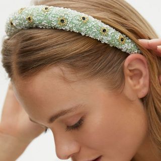 Green and floral sequinned headband