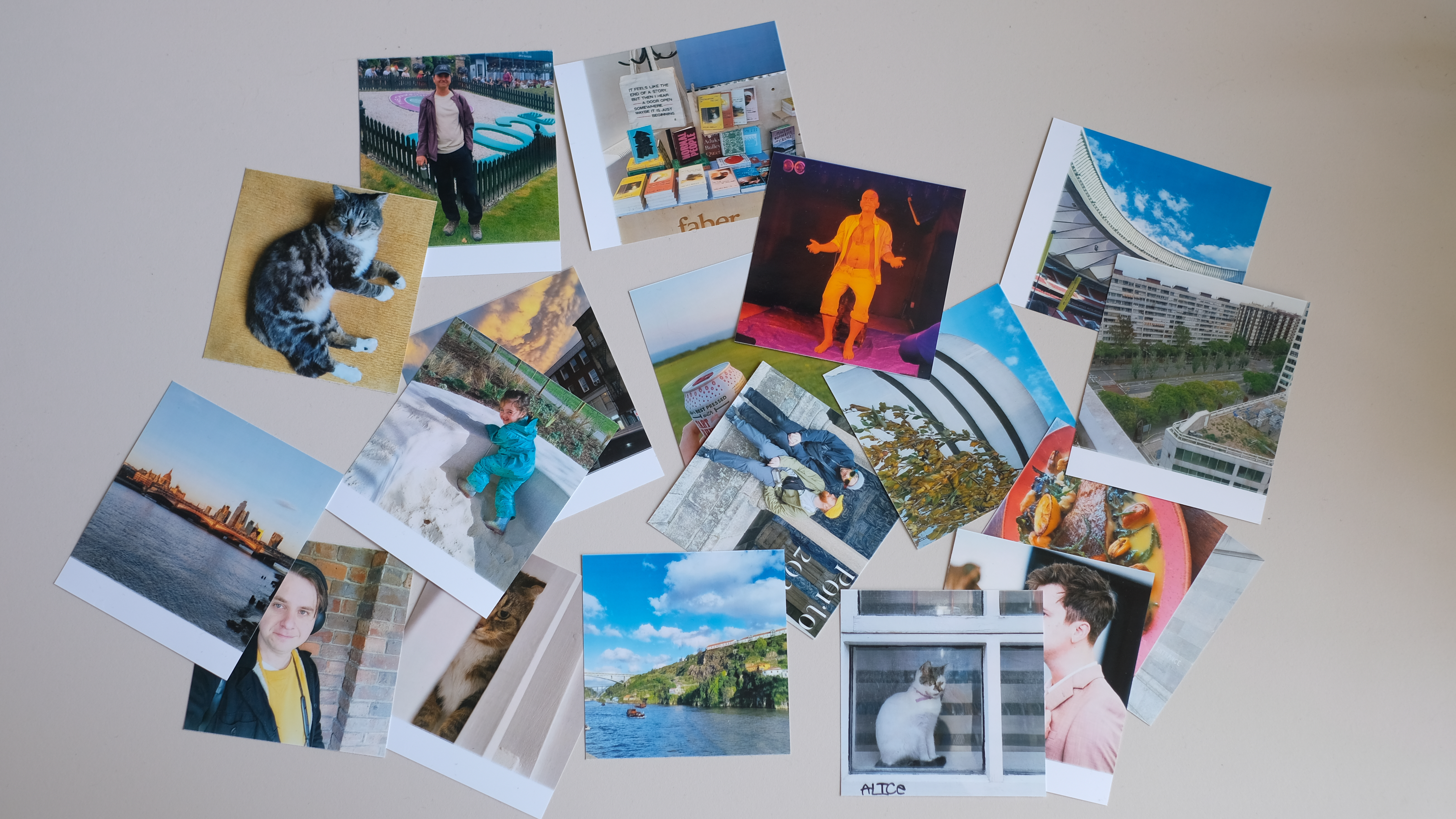 A selection of printed photographs made using the Polaroid Hi-Print 3x3