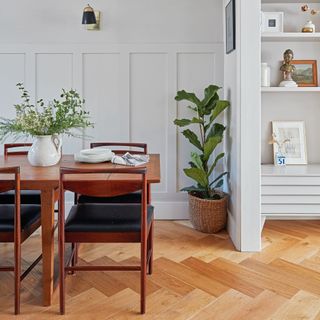 Dining area with vintage wooden dining table and Macintosh dining chairs