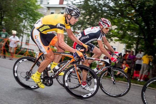 Tom Zirbel (Optum) takes a corner at the top of the climb.
