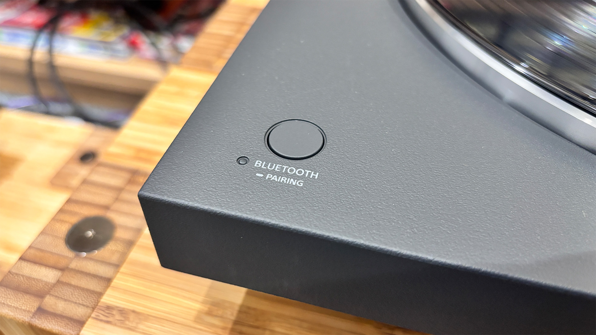 Sony PS-LX3BT Bluetooth turntable, close up on Bluetooth pairing button