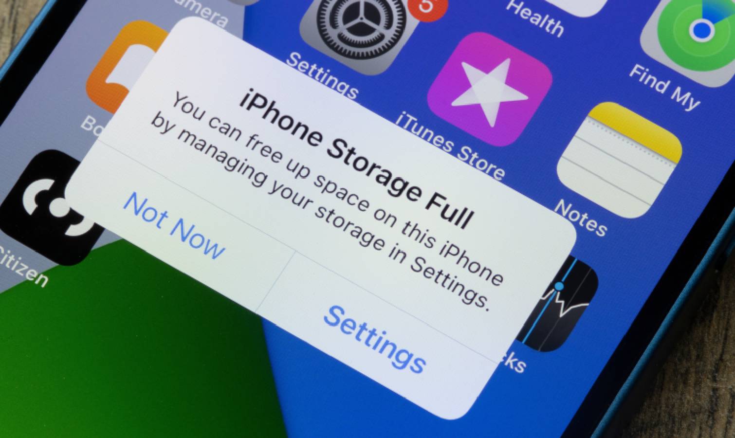 iPhone storage full message on iPhone