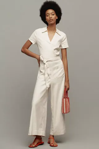 Maeve Short-Sleeve Wrapped Culotte Jumpsuit