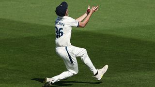 Pat Brown of Derbyshire drops a catch during the Rothesay County Championship match in May 2025