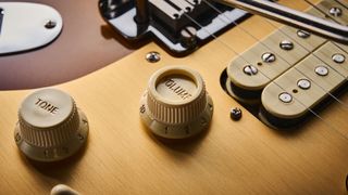 A close-up shot of the Fender American Ultra II Stratocaster HSS