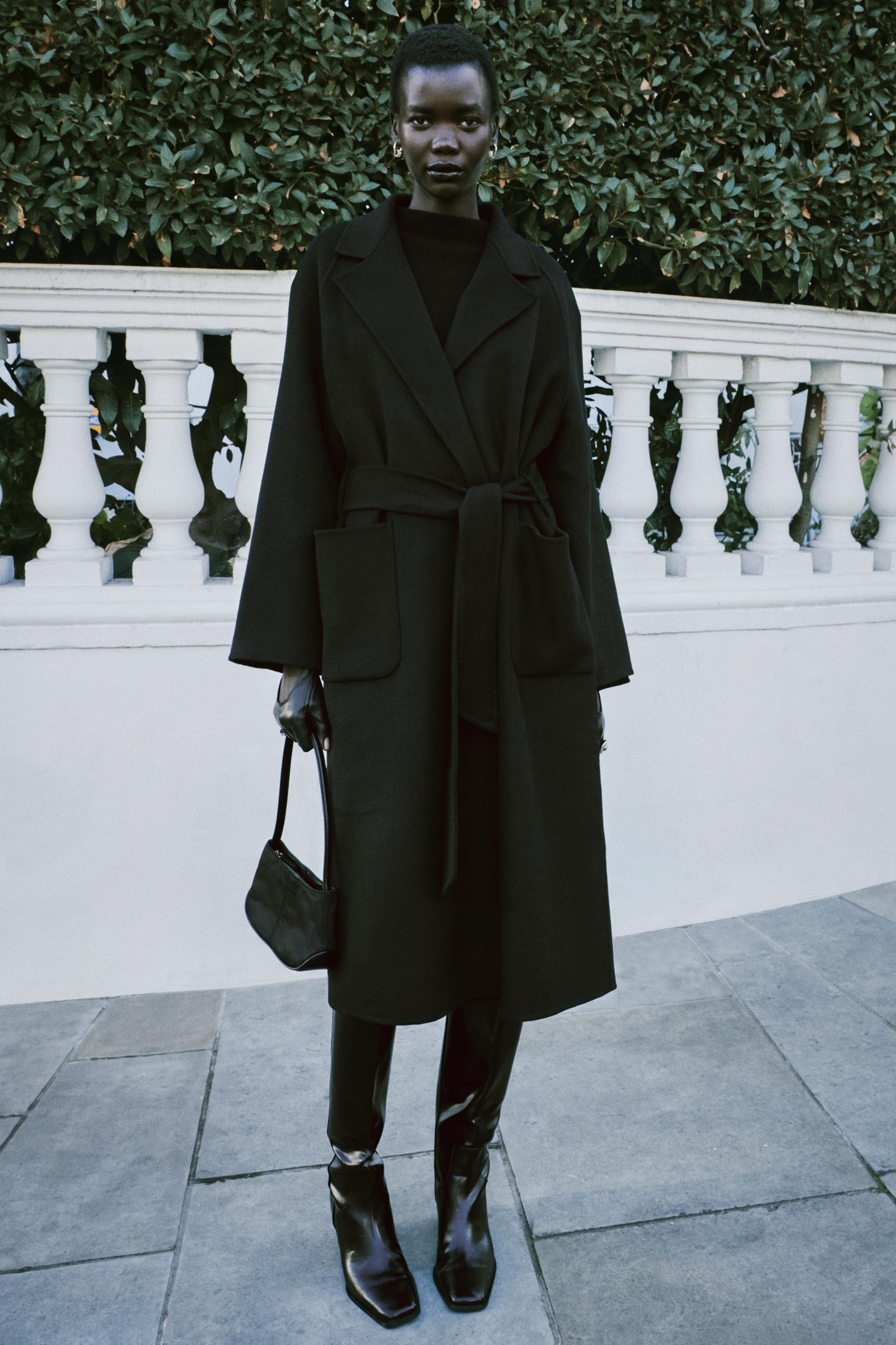 ZARA Wool Coat With Belt - Black - Xs