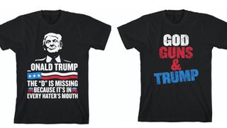 A picture of Kid Rock's pro-Trump t-shirts