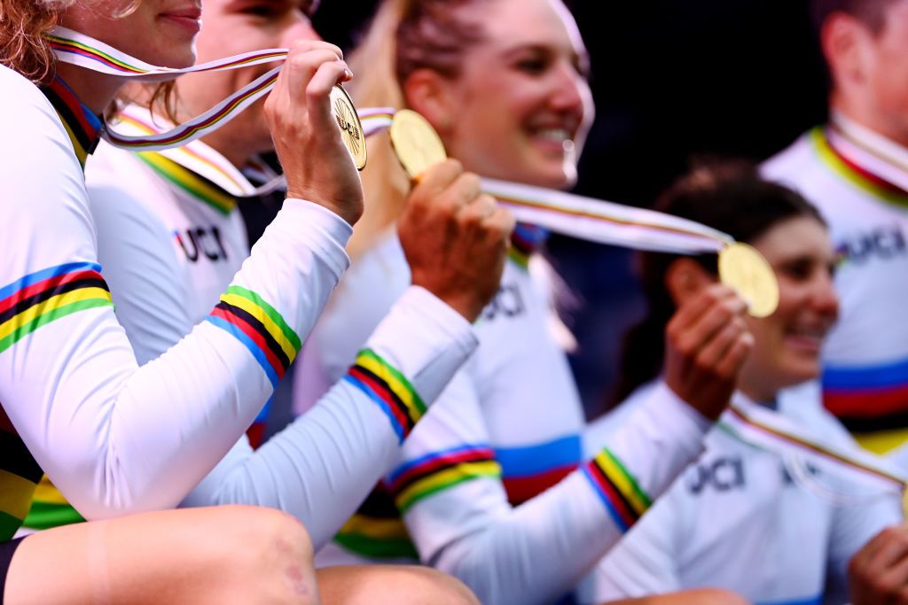 The rainbow jersey on display