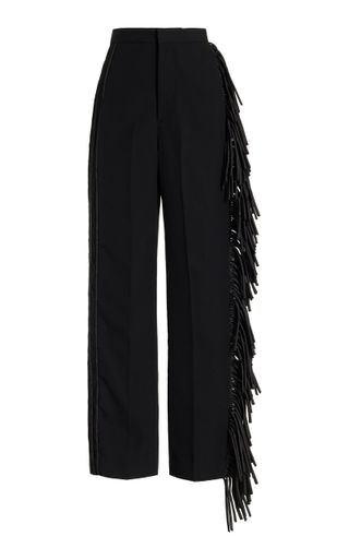 Langley Fringed Wool-Satin Wide-Leg Pants