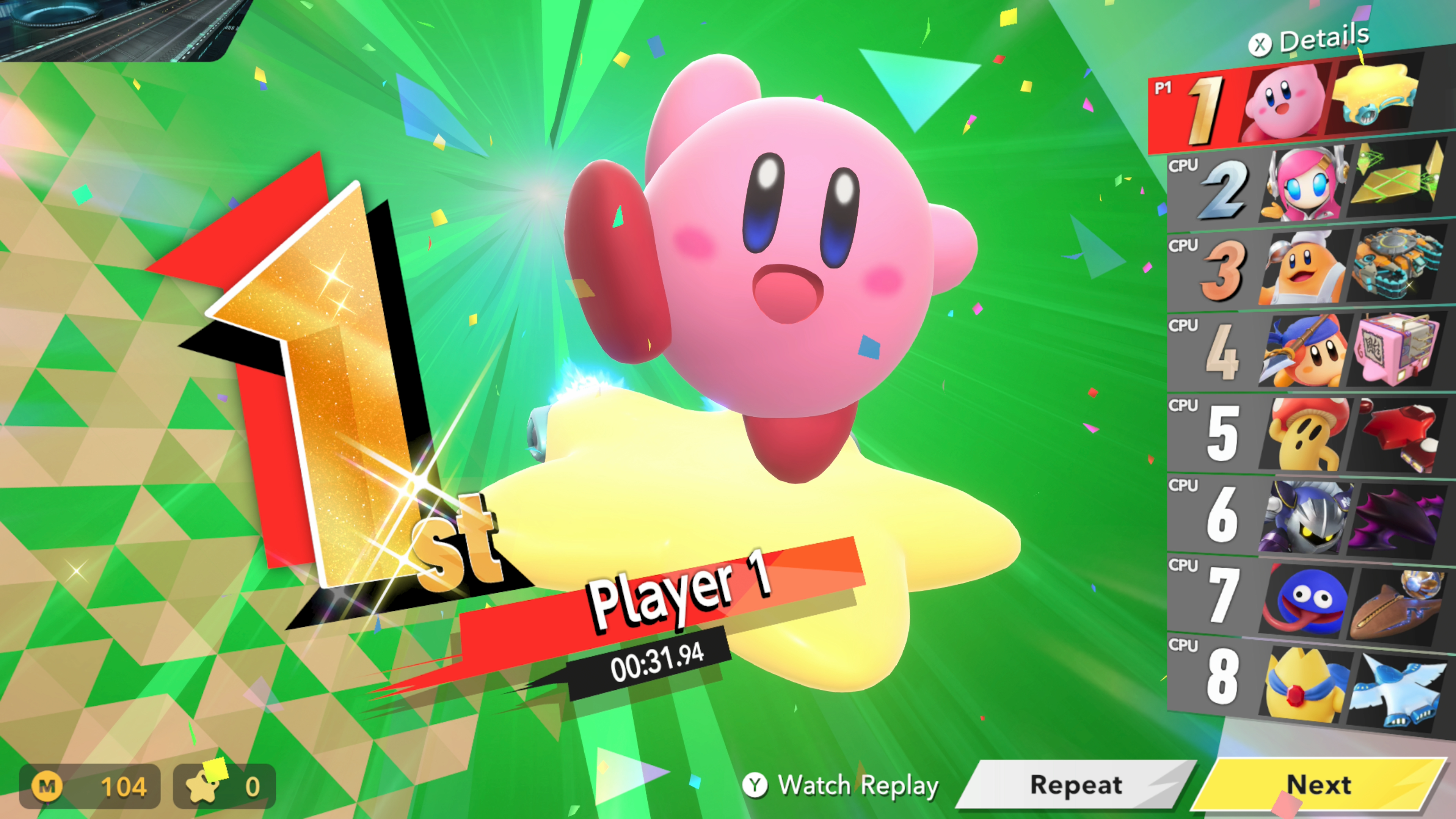 Kirby celebrates coming in first place