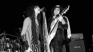 Aerosmith’s Steven Tyler and Jimmy Crespo onstage in the early 1980s