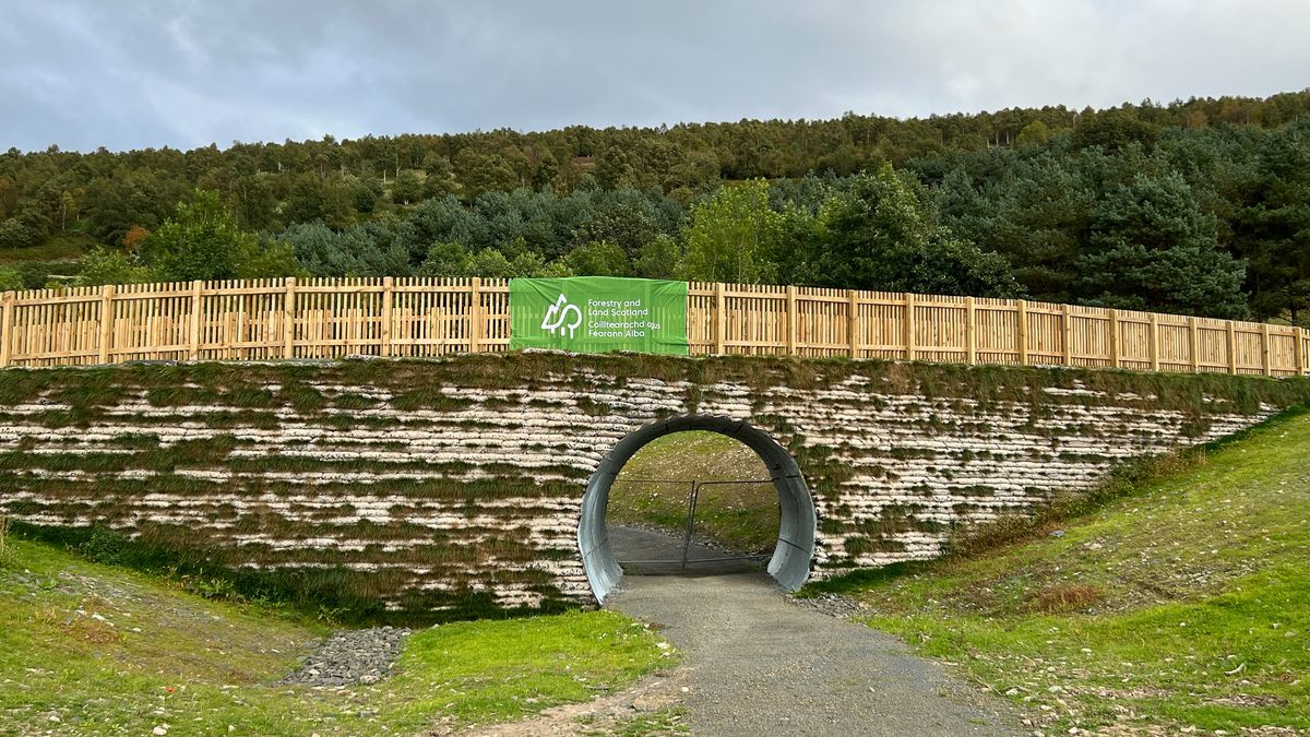 The tunnel feature at Glentress fenced off