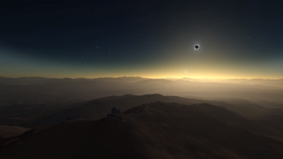 A still from a simulation by the European Southern Observatory shows stars and planets that aren't otherwise visible during the daytime coming into view during totality. 