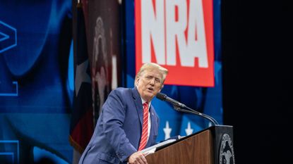 Former US President Donald Trump speaks during the Leadership Forum at the National Rifle Association (NRA) annual convention in Dallas, Texas, US, on Saturday, May 18, 2024