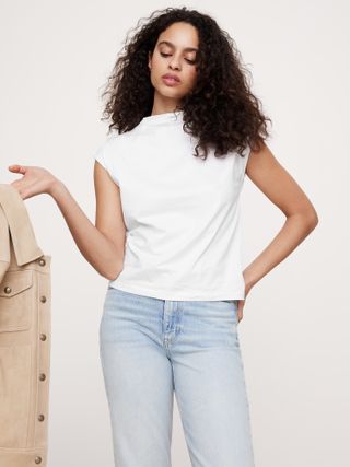 Silky Cotton Mock-Neck Top