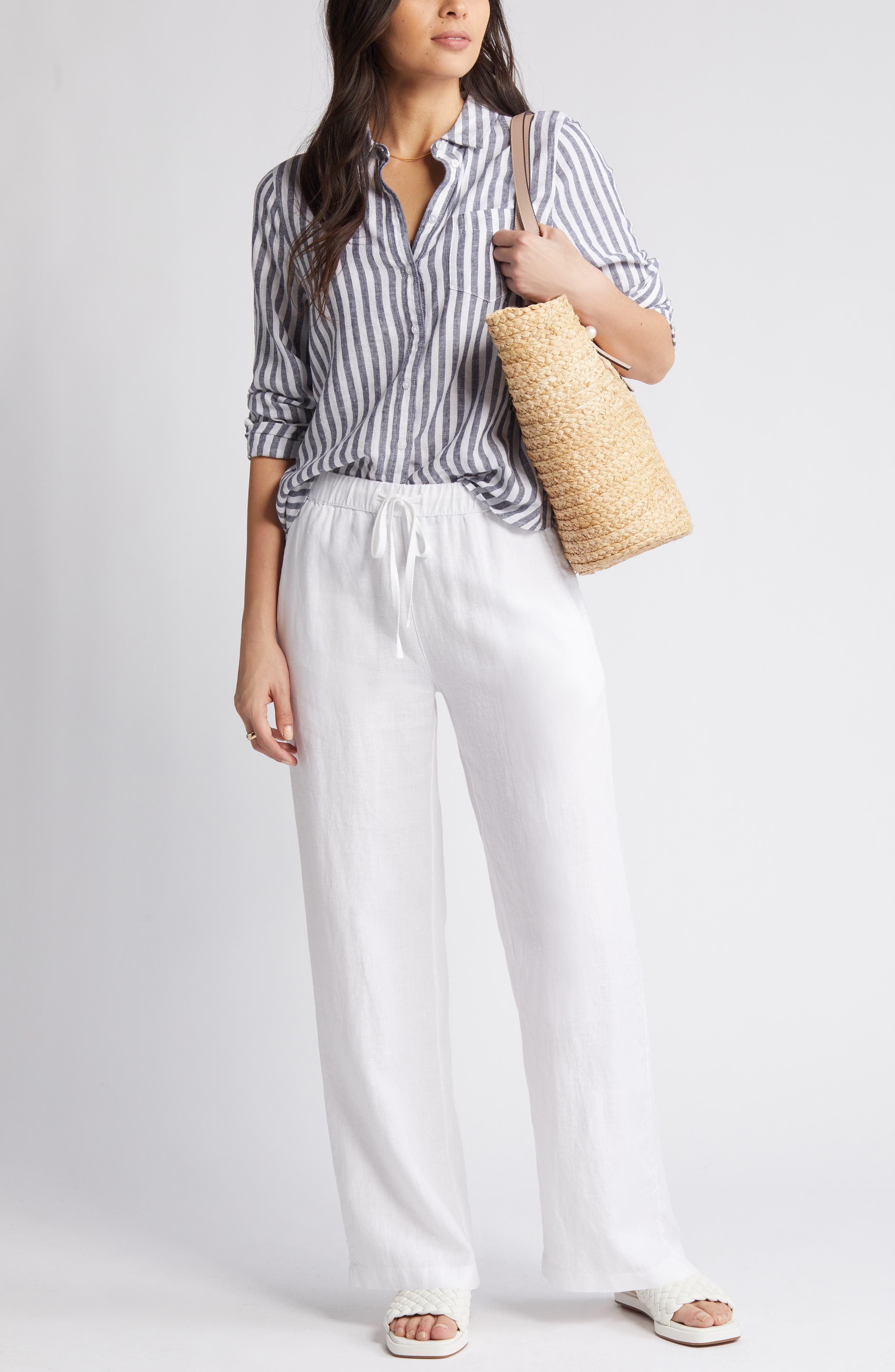 Drawstring Straight Leg Linen Pants