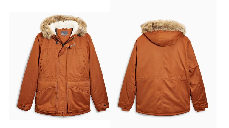 Rust Faux Fur Trim Hooded Parka