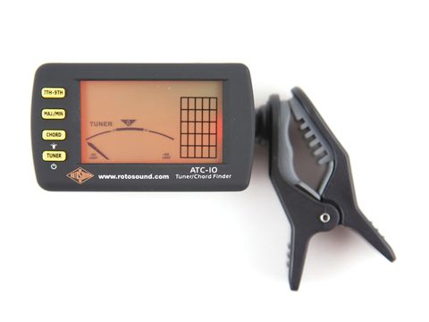 Rotosound's ATC-10 Guitar Tuner & Chord Finder clamps to the neck of your instrument.