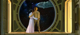 Star Wars art: a couple embrace agains a starry background