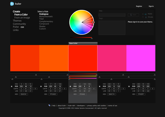Try out, create and save various colour schemes with Adobe Color CC