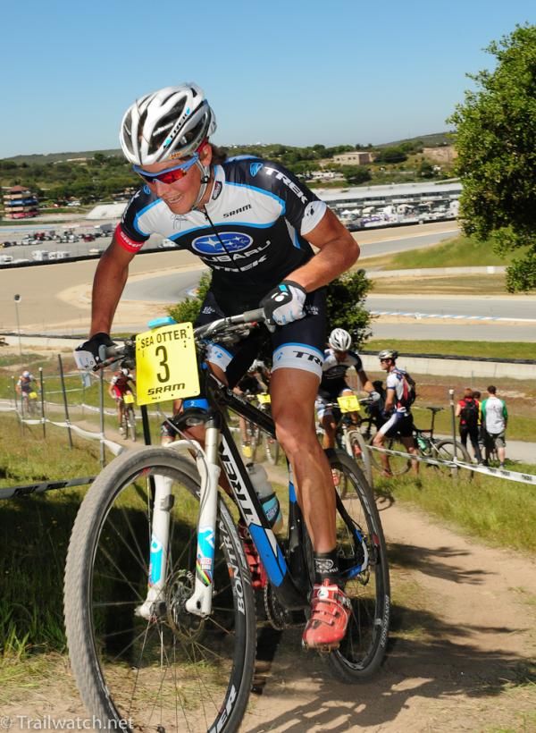 Sam Schultz (Trek-Subaru) tries to stay with the the lead group