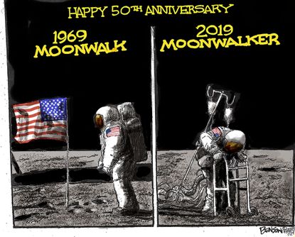 Editorial Cartoon U.S. Moon Landing Anniversary Moonwalker Buzz Aldrin