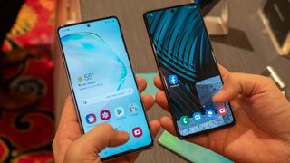 Samsung Galaxy S10 Lite and Note 10 Lite held in hands