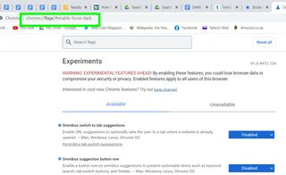 how to turn on Chrome dark mode - experiments