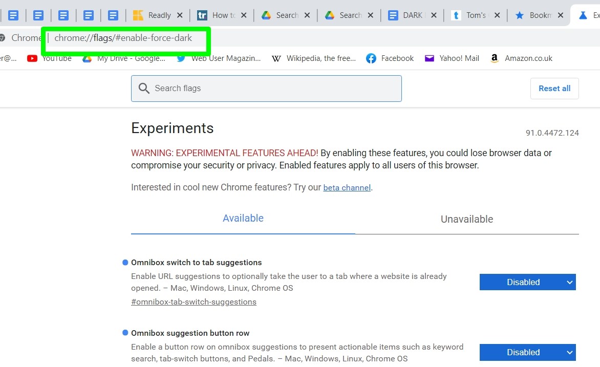 how to turn on Chrome dark mode - experiments