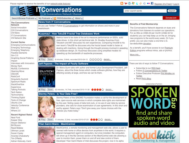 Which tech podcast: IT Conversations
