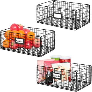 Wall Mount Wire Basket for Organizing, X-Cosrack Cabinet Pantry Basket Mesh Bin With Handles for Kitchen Bathroom Laundry Patent Design - 3 Pack -16