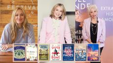 celebrities Ferne Cotton, Fern Britton and international author Isobel Allende smile, with 7 book covers overlaid beneath