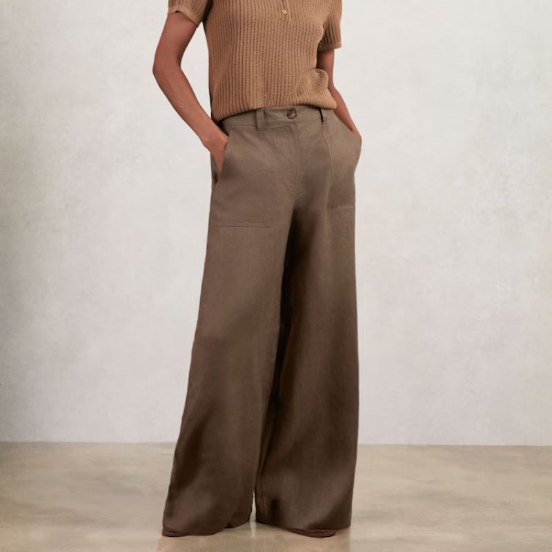 Image of brown wide leg trousers