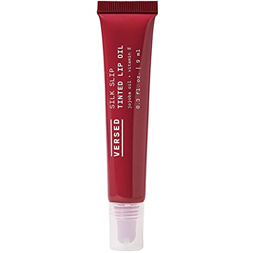 Versed Silk Slip Tinted Lip Oil, Fig - Sheer Mauve Berry Lip Tint - Long-Lasting, Moisturizing Makeup With Jojoba + Vitamin E - Helps Smooth + Hydrate Chapped Lips - Non-Toxic, Vegan Lip Care (0.3 Oz)