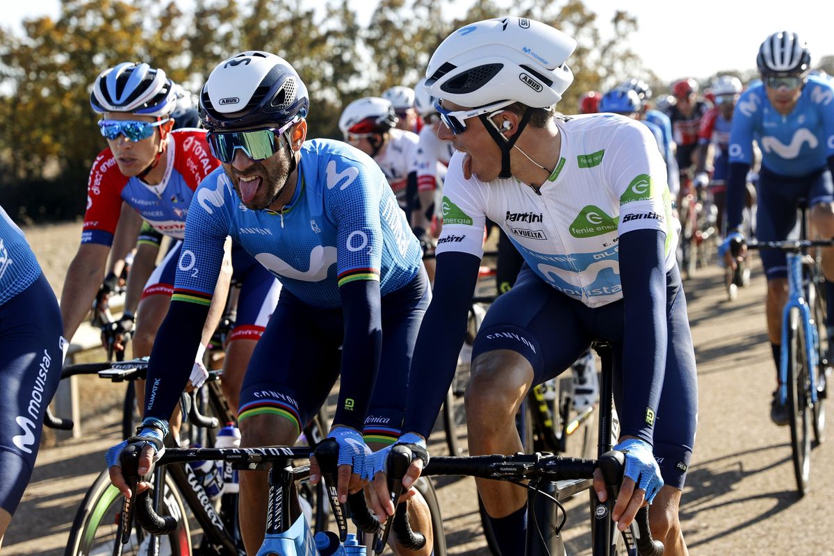 Vuelta Espana 2020 - 75th Edition - 9th stage Castrillo del Val - Aguilar de Campoo 157,7 km - 29/10/2020 - Alejandro Valverde (ESP - Movistar Team) - Enric Mas (ESP - Movistar Team) - photo Luis Angel Gomez/BettiniPhoto&Acirc;&copy;2020