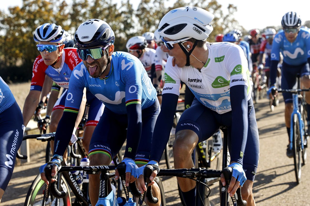 Vuelta Espana 2020 - 75th Edition - 9th stage Castrillo del Val - Aguilar de Campoo 157,7 km - 29/10/2020 - Alejandro Valverde (ESP - Movistar Team) - Enric Mas (ESP - Movistar Team) - photo Luis Angel Gomez/BettiniPhoto&Acirc;&copy;2020