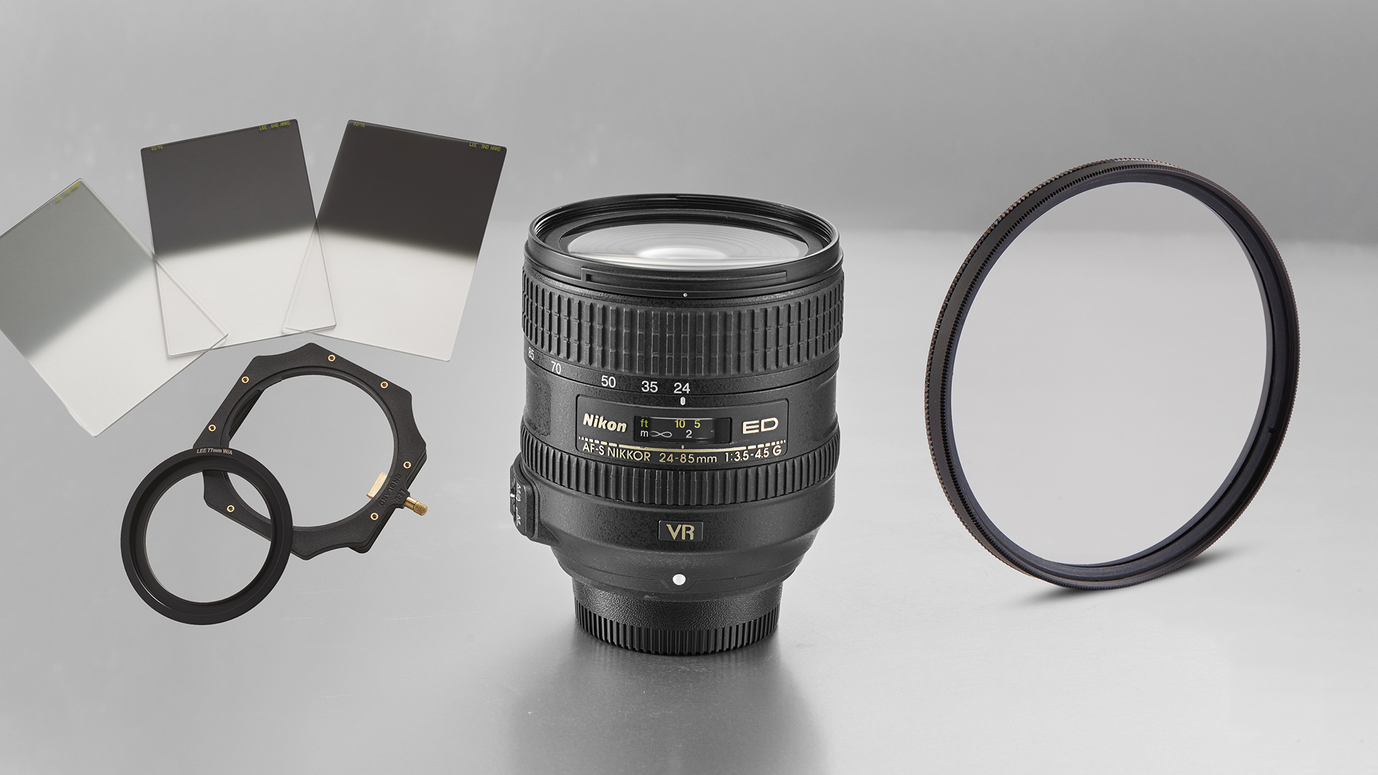 Filters, short telephoto lens and polariser