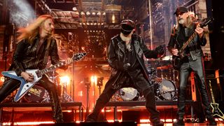Richie Faulkner, Rob Halford and Glenn Tipton of Judas Priest perform onstage the 37th Annual Rock & Roll Hall of Fame Induction Ceremony.