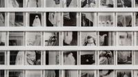A grid of small archival photographs of veiled women in Morocco