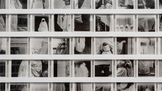 A grid of small archival photographs of veiled women in Morocco